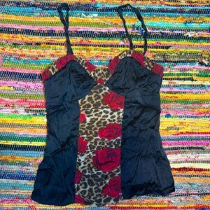 Vintage Y2K Sultry Express Silk Rose and Leopard Print Tank Top Size Small